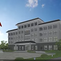 Modern Residential Building Exterior Design With White Facade Red Flag Plaza And Landscaped Gardens