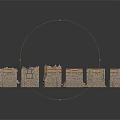 Traditional Stone Brick Building Model With Arches Walls And Roof Components