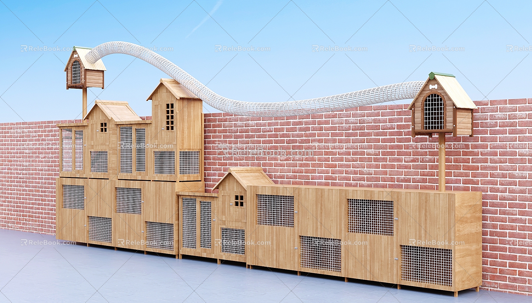 Kindergarten outdoor animal cage dragon cat cage combination 3d model