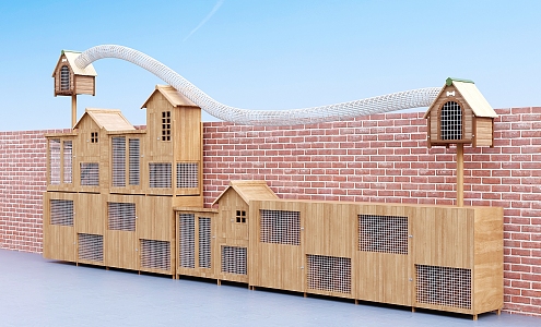 Kindergarten outdoor animal cage dragon cat cage combination 3d model