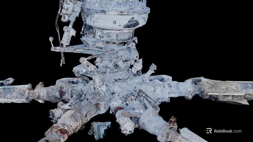 Detailed View Of Complex Mechanical Structure With Worn Metal Components And Rusty Parts 3d model 