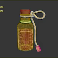 Decorative Glass Bottle With Red Liquid Golden Ring Hook And Orange Cork