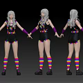 Woman In Black Bodysuit With Heart Design Rainbow Stripes Purple Arm Sleeves And Colorful Socks