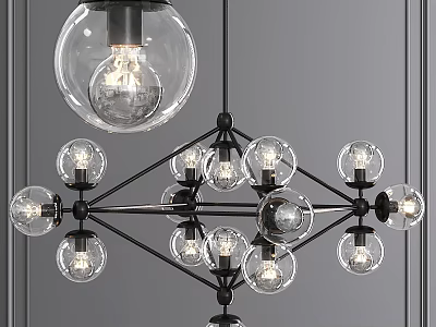 Modern Chandelier with Multiple Glass Globe Shades Black Metal Frame and Bright LED Bulbs 3d model