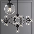 Modern Chandelier with Multiple Glass Globe Shades Black Metal Frame and Bright LED Bulbs