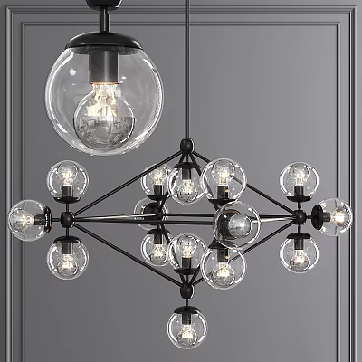 Modern Chandelier with Multiple Glass Globe Shades Black Metal Frame and Bright LED Bulbs 3d model