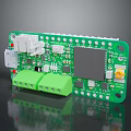 Green Circuit Board with Microcontroller Display Screen Green Terminal Connectors and Electronic Components 3d model