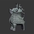 Ancient Chinese Bronze Ritual Vessel With Spiral Patterns And Decorative Motifs