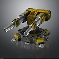 Yellow And Gray Twin Barrel Mechanical Turret With Metallic Circular Base