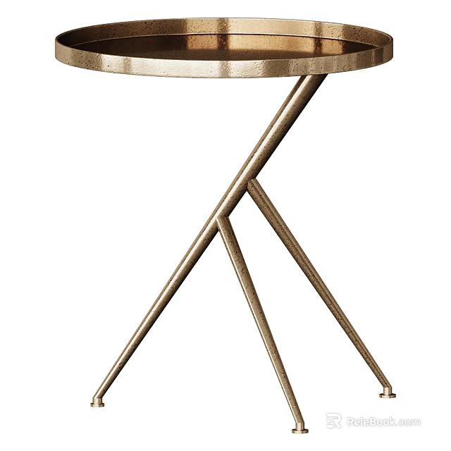 Modern Dressing Table With Gold Metal Cross Legs And Round Smooth Top 3d model 