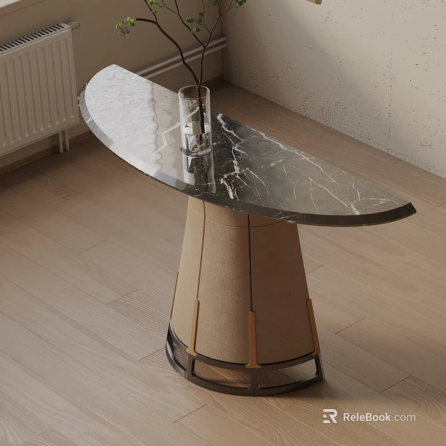 Modern Console Table With Marble Top And Wooden Base For Entryway Design 3d model