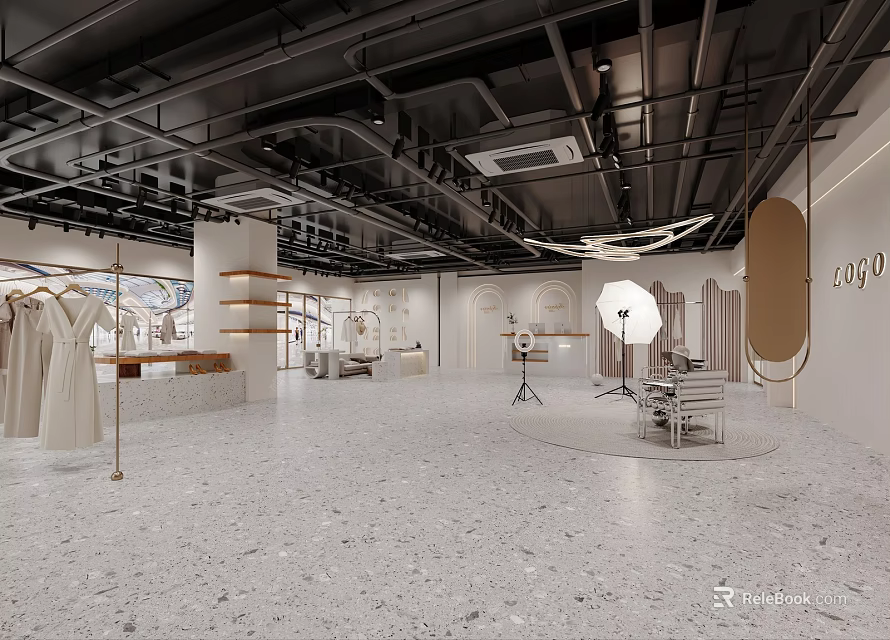 Modern Clothing Store Interior Design With Spacious Layout Stylish Display Racks And Elegant Lighting 3d model 