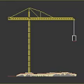 Yellow Construction Crane With Red Hanging Load And Base Platform Structure 3d model