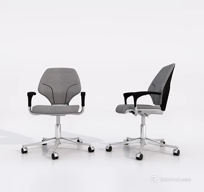 Gray Office Chair With Black Armrests And Silver Base On Wheels 3d model