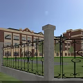 Red Brick Multi Story School Building With Beige Exterior Windows Plaza And Surrounding Trees