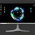 Modern Computer Monitor With Sleek Metallic Stand Colorful Circular Interface And Screen Icons