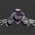 Cartoon Rabbit Character 3D Model With Purple Fur Long Ears And Stretched Arms