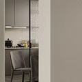 Modern Restaurant Interior With Dark Cabinet Round Tray Window Tree View And Round Table