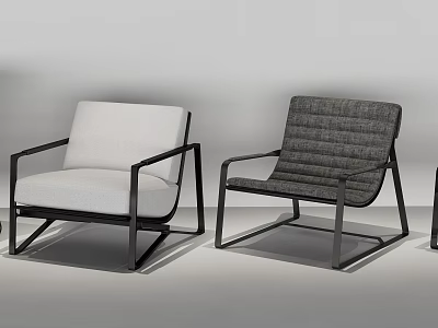 Modern Accent Chairs With White And Gray Upholstery And Black Metal Frames 3d model