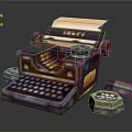 Pixel Style Vintage Typewriter For Home Office Daily Use Supplies With Decorative Stamp Blocks