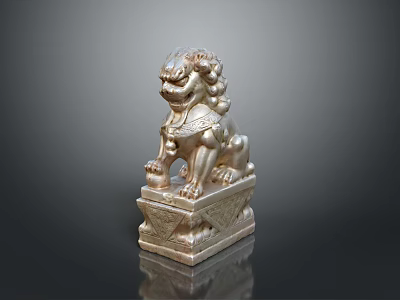 Traditional Golden Lion Statue With Intricate Carved Base And Decorative Design 3d model