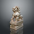 Traditional Golden Lion Statue With Intricate Carved Base And Decorative Design