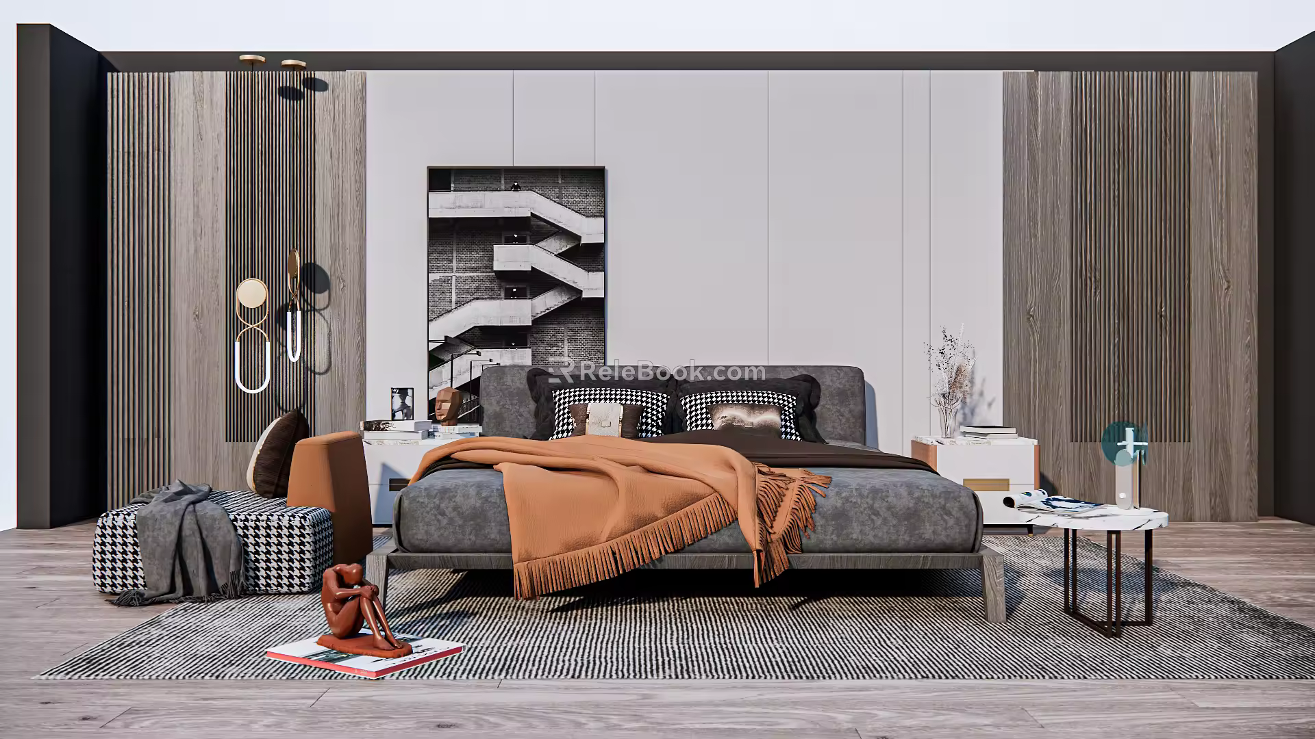 Modern background double bed 3d model