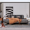 Modern background double bed 3d model