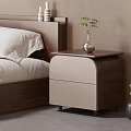 Modern Wooden Nightstand With Light Panel Drawer And Decorative Vase Plant