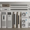 Different Types of Air Conditioners and Fans Featuring Wall Mounted Tower and Ceiling Units