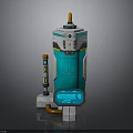 Futuristic Hi Tech Machine With Transparent Blue Core Digital Display And Orange Top Nozzle
