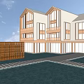 Modern School Building With White And Wooden Facade Large Windows And Stone Path Entrance