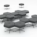 Modern Hexagonal Gray Upholstered Stools With Metal Legs Arranged In Group 3d model