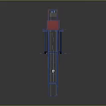Industrial Machinery Blue Metal Frame With Red Components And Yellow Trolley