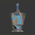 Blue Glass Decorative Bottle With Gold Accents And Geometric Pattern Design