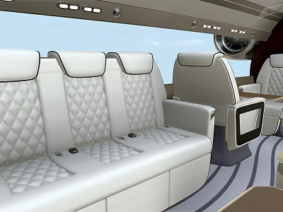 Luxurious Airliner Cabin Interior With White Diamond Stitched Seats And Comfortable Design 3d model