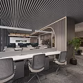 Modern Public Office Space Open Layout With Workstations Gray Chairs Green Plants And Wooden Decor