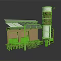 Industrial Equipment Setup Featuring Metal Cylindrical Tower Wooden Platform With Canopy And Connected Pipes