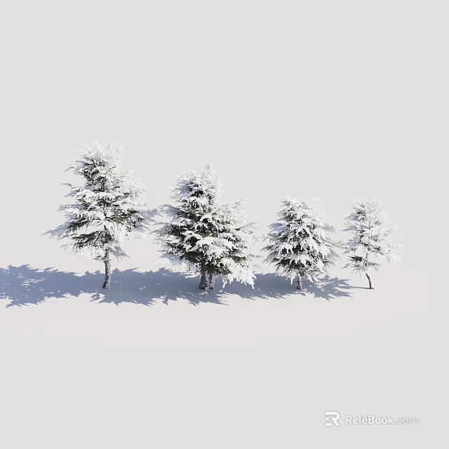 Snow Covered Shrubs Four in Varying Sizes Arranged Against Light Colored Background With Ground Shadows 3d model 