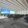 Modern Monitoring Control Room With Large Screen Control Consoles And Seats Layout