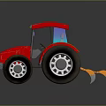 Red Toy Tractor With Large Wheels Yellow Front Attachment And Colorful Stripes