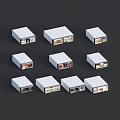 Multiple White Cuboid Showcases With Varied Merchandise Displays On Dark Background 3d model