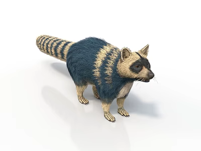 Raccoon with Striped Tail and Blue Tan Fur Standing on White Background 3d model
