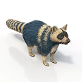 Raccoon with Striped Tail and Blue Tan Fur Standing on White Background