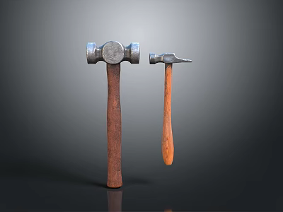 Durable Hardware Tools Featuring Large And Small Hammers With Metal Heads And Wooden Handles 3d model