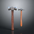 Durable Hardware Tools Featuring Large And Small Hammers With Metal Heads And Wooden Handles