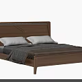 Wooden Double Bed With Stylish Headboard White Pillows And Gray Blanket
