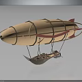 Retro Aerospace Airship With Brown Envelope Red Wings And Suspended Cabin Structure