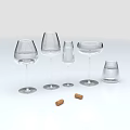 Set of Transparent Glass Wine Glasses With Different Shapes And Cork Stoppers