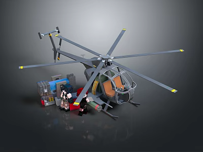 Space Exploration Helicopter Model With Astronaut Figures And Equipment Storage Boxes 3d model